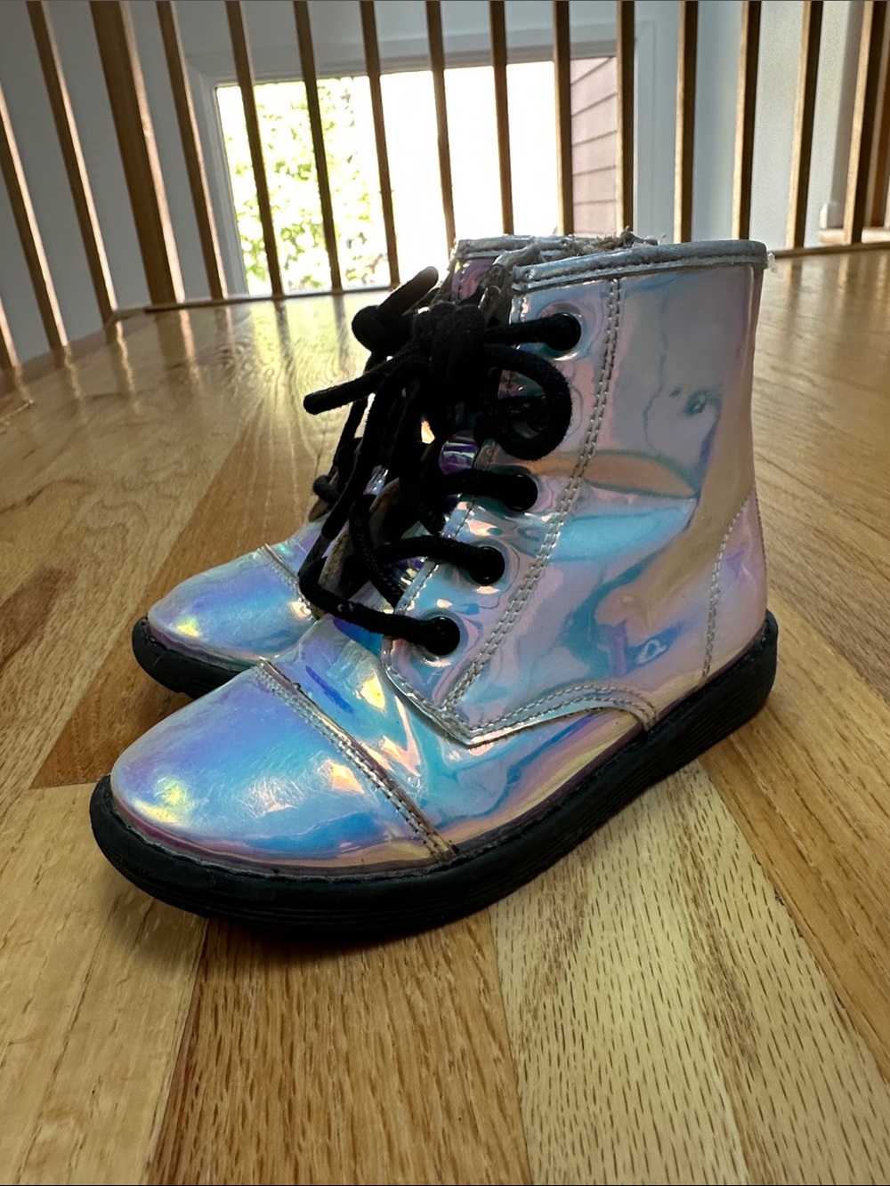 The Children's Place Iridescent Holographic Lace-Up Boots with Black Laces